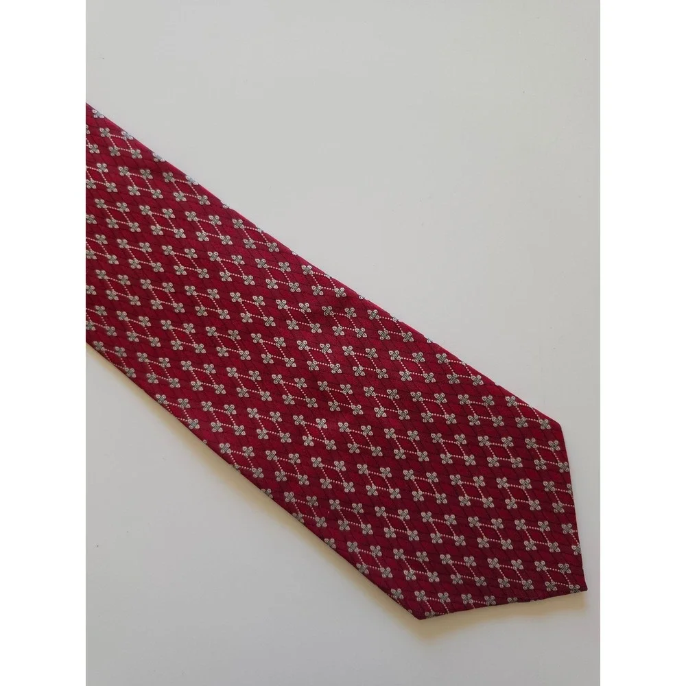 GUCCI 100%‎ Silk Italy Preppy Old Money Maximalist Geometric Floral Red Tie